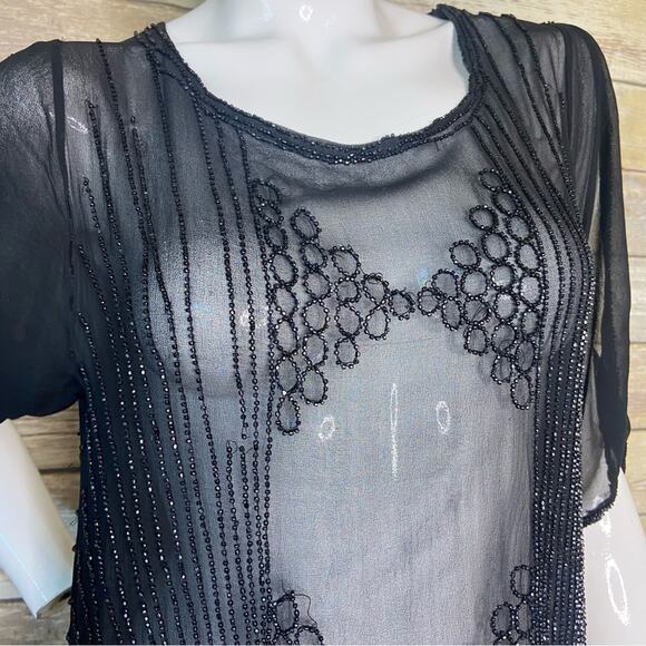 Antique Authentic black beaded 1920s flapper dress size S - Picture 4 of 16